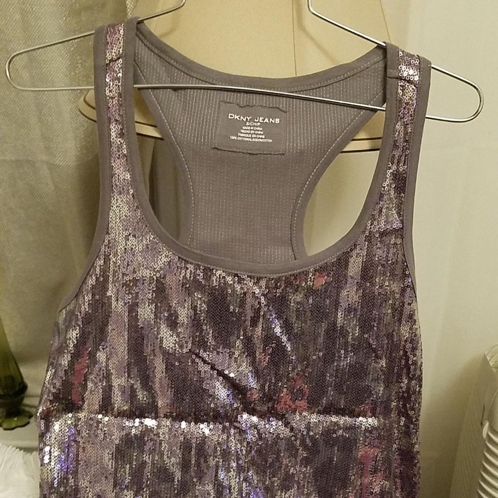 DKNY Jeans Racerback Gray Sequin Tank Top